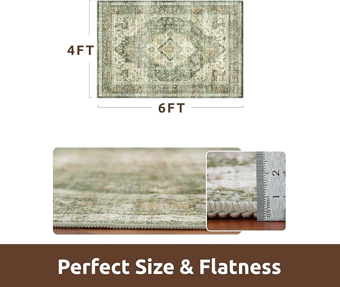 AMOAMI-4X6 Area Rugs for Living Room -Soft Vintage Bedroom Rugs-Non Slip Washable Rug-Throw for Living Room Bedroom Bedside Dining Room Office Green-Ruum Studio Home