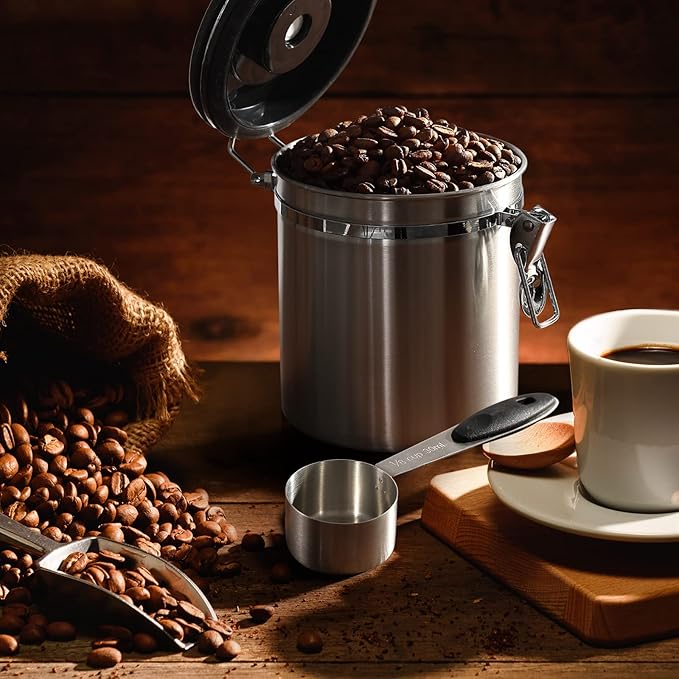 ShanSon Coffee Canister Airtight Coffee Container Stainless Steel Coffee Bean Storage Container with Scoop Coffee Canister for Beans Grounds Sugar Flour Tea Cereal,16OZ,Silver-Ruum Studio Home