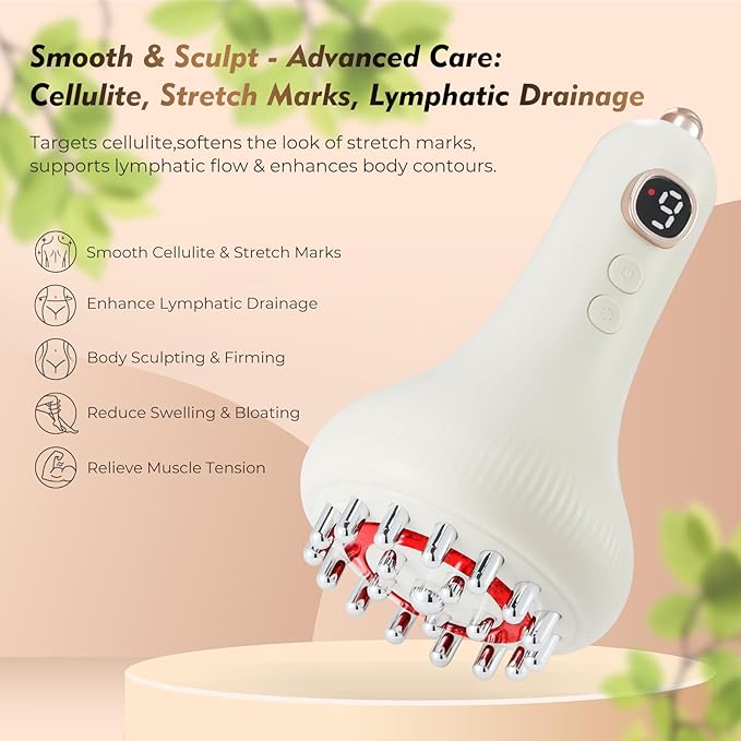 Microcurrent Lymphatic Drainage Massager for Legs Arms Belly, Body Sculpting Machine with Microcurrent, Cellulite Massage Tool,Light, Heat & Vibration, Promotes Circulation Skin Renewal-Ruum Studio Home