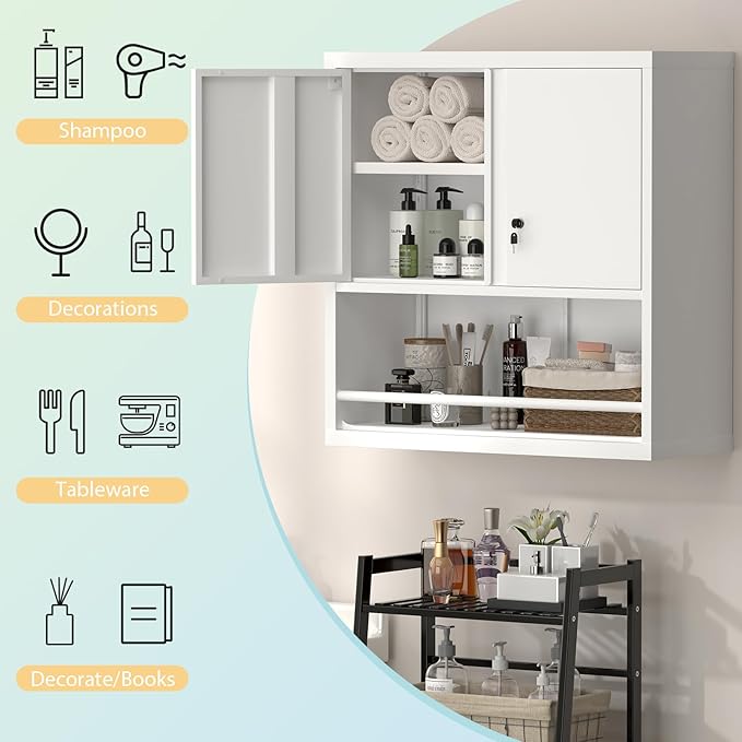 Wall Cabinets,Garage Metal Storage Cabinet with Shelf,Wall Storage Cabinet with Locking Door,Steel Cabinets for Kitchen,Home Office,Basement-Ruum Studio Home