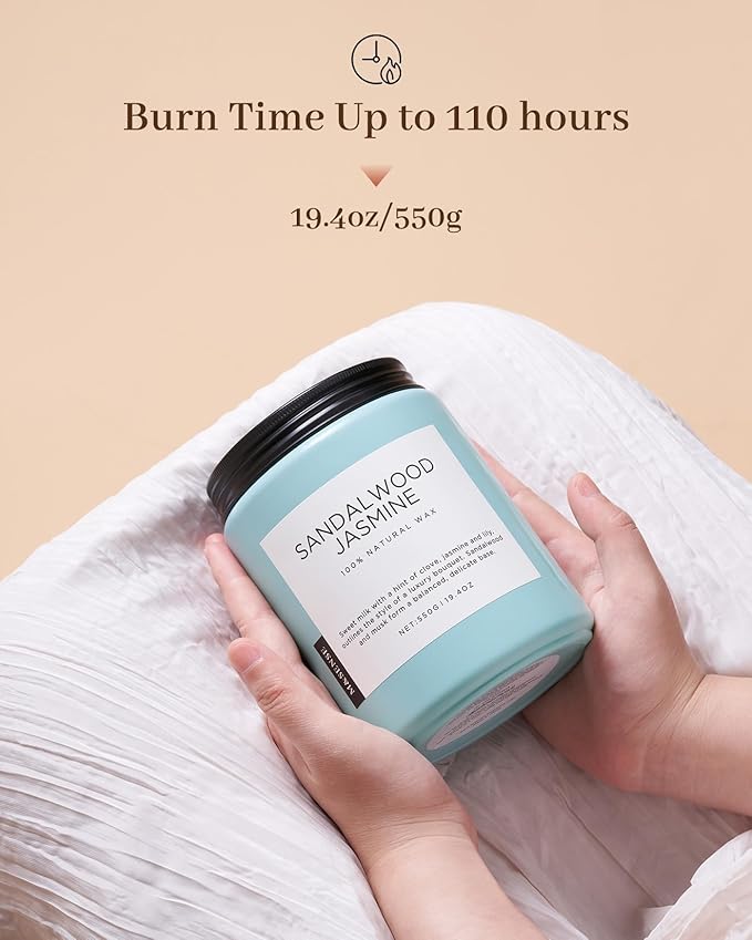 M&SENSE Sandalwood Jasmine Scented Candles, Large Soy Natural Long Lasting 19.4oz 110 Hour Burning Floral Non Toxic Double Wick Aromatherapy Candle Gifts for Women Friend-Ruum Studio Home