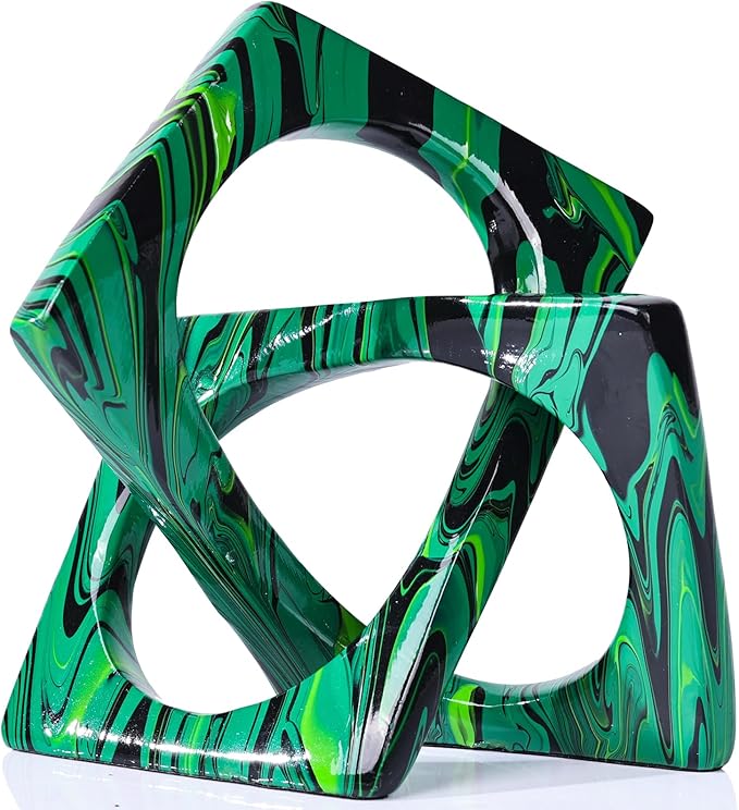 XMGZQ Emerald Green Knot Statue for Coffee Table Centerpiece Decor,Modern Abstract Art Geometric Sculpture and Figurines, Home Decor Accent,Cube Knick Knacks for Shelves,Bookshelf,Entryway,Floating-Ruum Studio Home