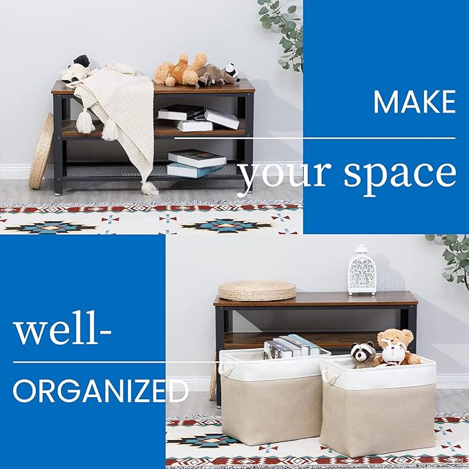 Bidtakay Storage Baskets for Shelves 17x12x15 in Beige Clothes Bins Storage for Closet Set of 2 Large Organization Baskets for Bedroom Blankets Dog Toy Basket Nursery Baby Baskets with Handles-Ruum Studio Home