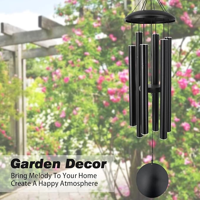 ASTARIN Outdoor Memorial Wind Chimes, 36 in with 6 Heavy Tubes, Deep Tone for Garden Hanging Decor, Sympathy Gifts. Black-Ruum Studio Home