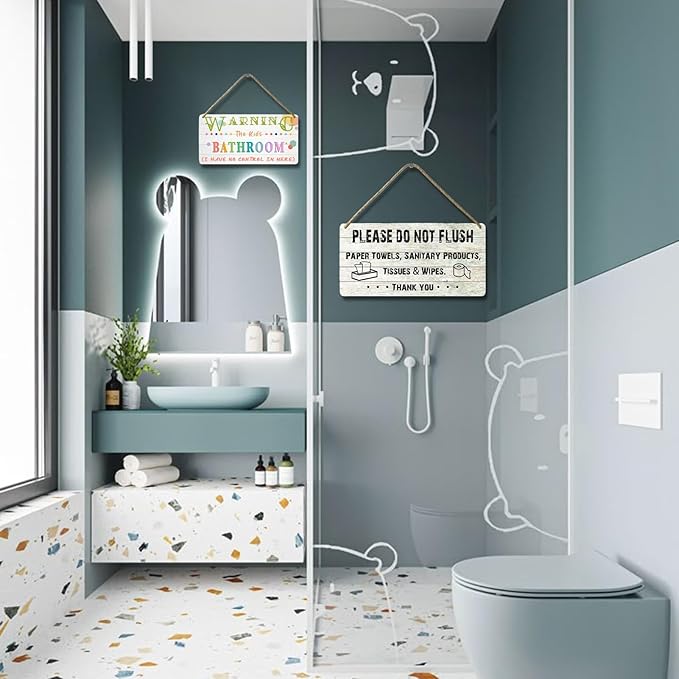 Do Not Flush Sign for Bathroom Toilet Signs Please Do Not Flush Paper Towels, Sanitary Products, Tissues & Wipes Vintage Bathroom Wooden Signs for Home Decor Funny Toilet Restroom Sign 12x6 Inch-Ruum Studio Home