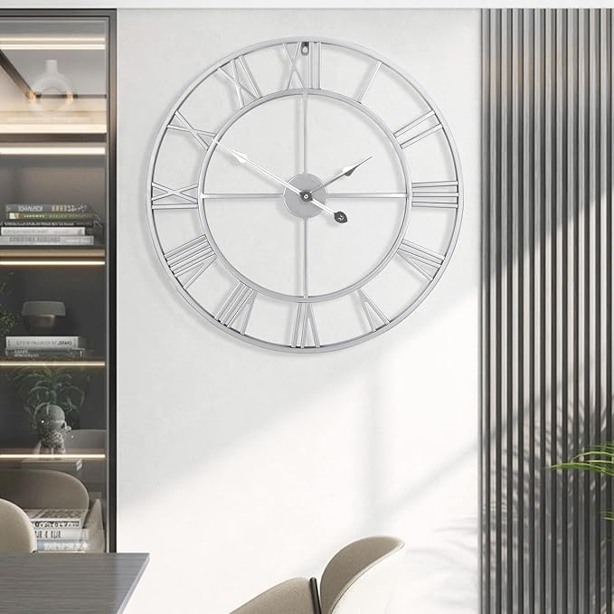 Large Wall Clock for Living Room Decor - 47cm/ 18 Inches Silent Non-Ticking Metal Wall Clocks Battery Operated, Vintage Decorative Modern Wall Clock for Bedroom, Office, Farmhouse Decor-Ruum Studio Home