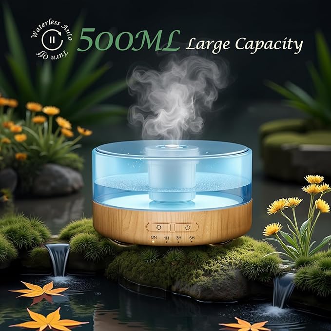 Essential Oil Diffuser for Home: 500ML Aroma Diffuser for Hotel Office Yoga Room - Humidifier with 9 Colors LED Night Light for Kids/Women Home Relaxation, Bright Yellow-Ruum Studio Home