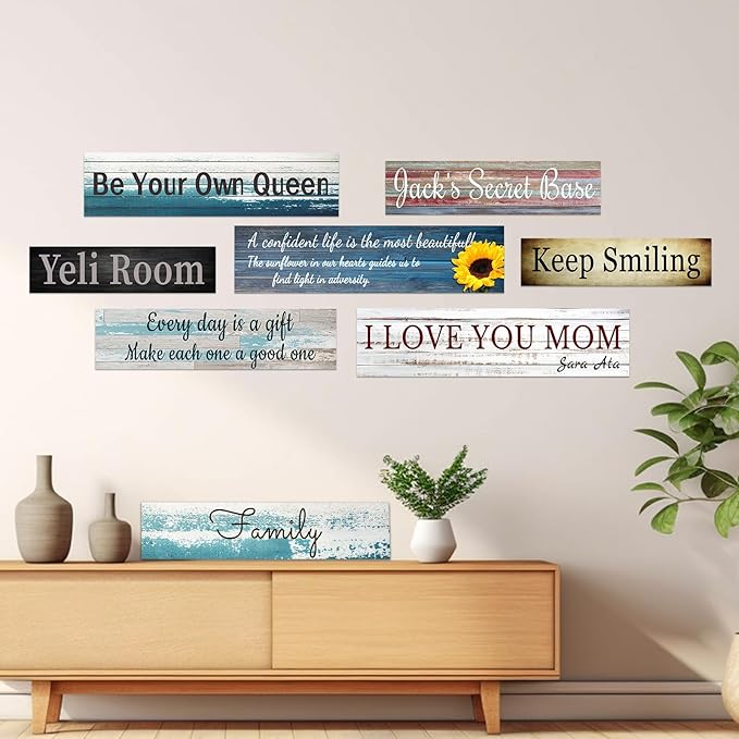 CHAOSETKEN Custom Text Sign Wall Art Personalized Family Quote Wall Decor Family Sign Canvas Prints Customized Wood Text Quote Pictures Rustic Farmhouse Decor Framed (16L x 4W)-Ruum Studio Home