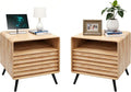 RedLemon 24" Nightstand Set of 2 with Charger Station, Mid Century Modern Fluted End Table with 2 Drawers, Wooden Side Table with Open Cubby Storage for Living Room, Bedroom, Office(Natural Oak)-Ruum Studio Home