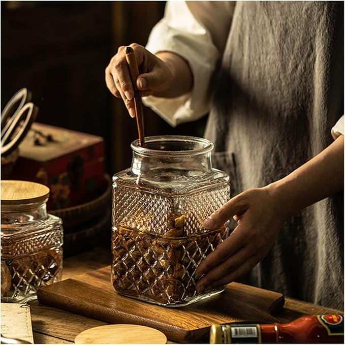 Large Glass Storage Jar, 60 FL OZ Glass Food Storage Containers with Bamboo Lid, Kitchen Containers Cereal Canisters Decorative Jar for Candy Snack Cookies Coffee Tea Nuts Airtight Glass Jars (Square)-Ruum Studio Home