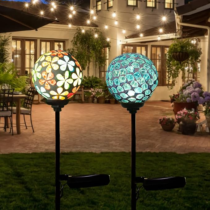 VCUTEKA Solar Garden Lights, Mosaic Solar Light Outdoor Waterproof LED Pathway Stake Light for Landscape Patio Yard Deck Walkway Decoration, 2 Pack-Ruum Studio Home