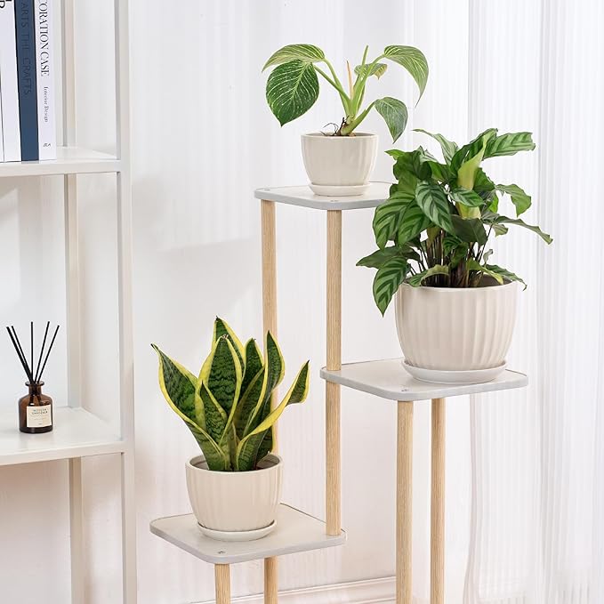4/5/6 Inches Ceramic Plant Pots with Drainage Holes and Saucers, Round Flower Pots for Indoor Plant, Modern Flower Planters Set of 3 (White-Big Size)-Ruum Studio Home