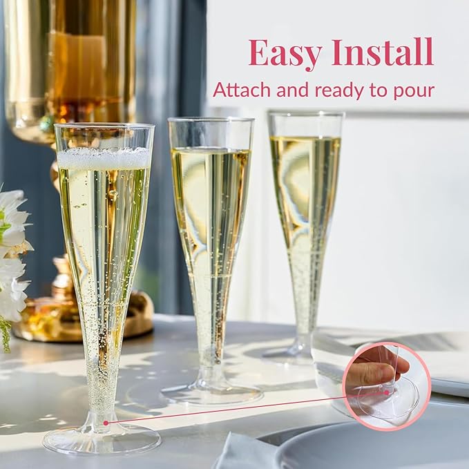 Prestee 100 Pack Clear Plastic Champagne Flutes - 4.5 oz Durable Disposable Champagne Glasses for Parties, Weddings, Toasting and Large Celebrations - Elegant Wine Glasses Stemware for Easy Cleanup-Ruum Studio Home