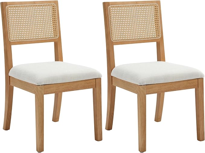 Westice Rattan Dining Chairs Set of 2, Farmhouse Natural Dining Room Chairs with Upholstered Cushion, Wood Armless Chairs for Kitchen/Restaurant-Ruum Studio Home