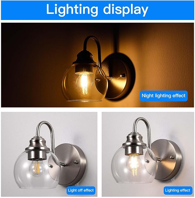 Farmhouse Gooseneck Wall Sconces Set of Two, Bathroom Brushed Nickel Vanity Light, Modern Indoor Wall Light Fixtures with Clear Glass for Bathroom Beside Mirror Living Room Hallway(Brushed Nickel)-Ruum Studio Home