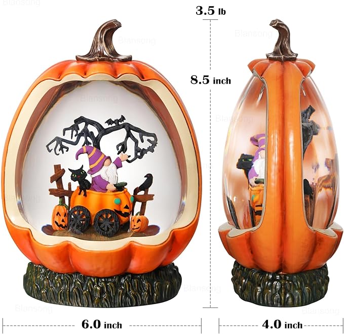 Halloween Snow Globe Pumpkin Halloween Decorations Indoor Gnome Black Cat Bat Swirling Glitter Timer-Ruum Studio Home