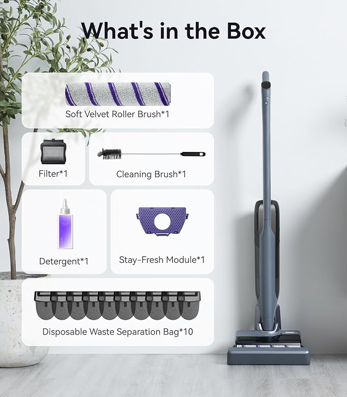 NARWAL S30 Pro Wet Dry Vacuum Cleaner with 20000Pa Suction, Cordless Vacuum Mop for Hard Floors, Tangle-Free Hair-Cutting, 180° Lie Flat, 194°F Self-Cleaning, Disposable Waste Bag, Edge Cleaning-Ruum Studio Home