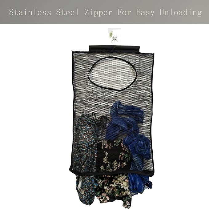Hanging Mesh Laundry Hamper (30in*20in*2in) Large Dirty Clothes Bag, Can Be Used Behind The Door & Closet & Caravan& Bathroom (Black)-Ruum Studio Home