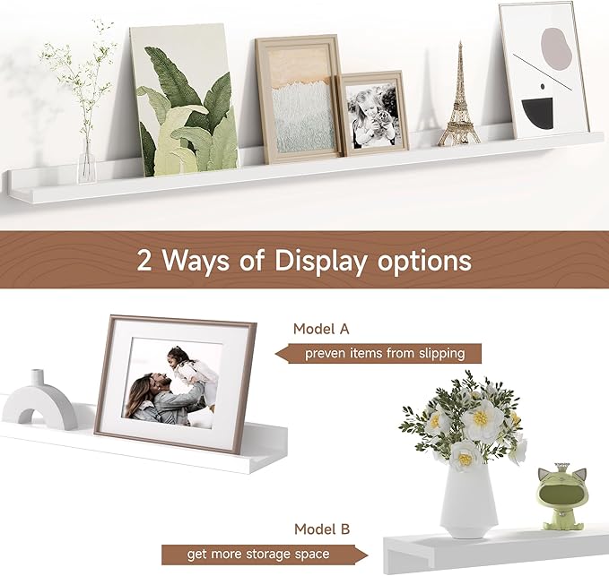 Picture Ledge Shelf for Wall, Floating Shelves Set of 4, 48 Inch Long Nursery Book Shelves for Toys Storage, Kids Bookshelf Wall Mounted for Books Photo Frames, White-Ruum Studio Home