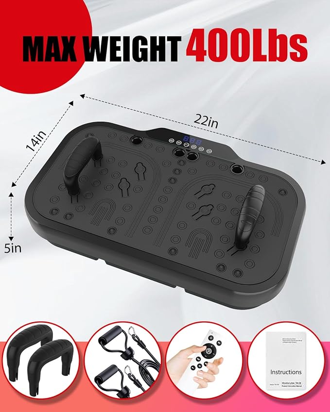 Vibration Plate Exercise Machine, 8000 Vibrations/min Adjustable Fitness Platform, 400 Lbs Capacity Whole Body Workout Extra Large Size Platform with Bluetooth for Weight Loss, Women & Men-Ruum Studio Home