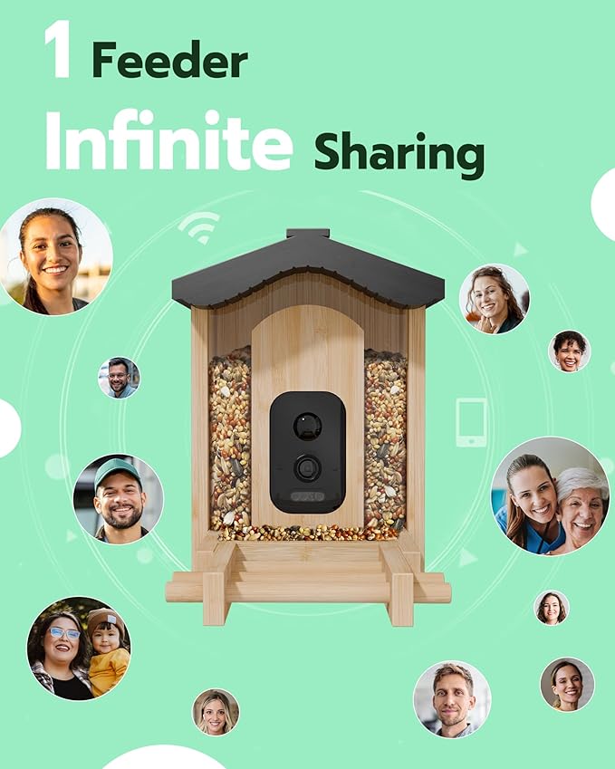 Bird Feeder with Camera, Smart Bird Feeder for Outdoors, Wild Birds Feeders with Solar Panel Bamboo Birds House Camera for Birdlovers, AI Auto Capture Birds & Real-time Notification (Gable)-Ruum Studio Home