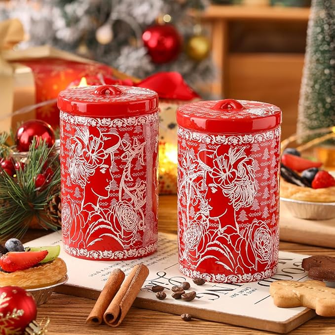 Porlien Lady Porcelain 15-ounce Canisters Set of 2, Food Storage Containers with Lid for Coffee Beans, Tea, Condiments & Nuts, Gifts for Mothers'Day, Thanksgiving, Christmas, Valentine’s Day-Ruum Studio Home