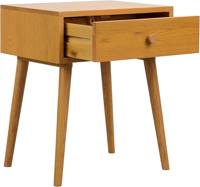 NTC Solid Oak Lux Nightstand with Drawer, Mid Century Modern Side Table Bedroom, Bedside Furniture, Night Stand, End Table, Easy Assembly - Rustic Oak-Ruum Studio Home