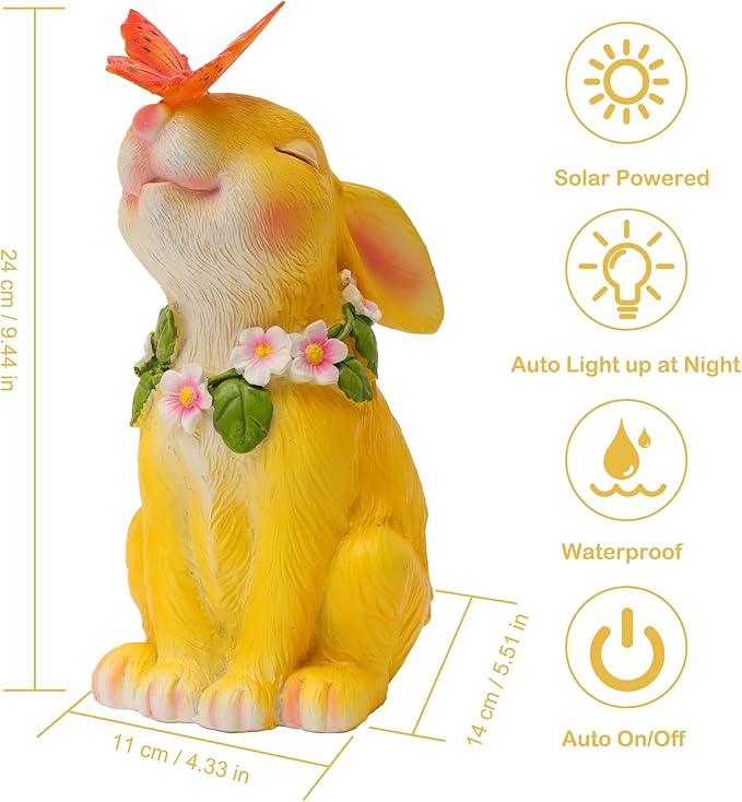 Attivolife Solar Rabbit Garden Light, Outdoor Bunny Statues Patio Ornament Decor for Lawn Balcony Yard, Perfect Housewarming Gifts for Mum Grandmom on Birthday Mother's Day-Ruum Studio Home