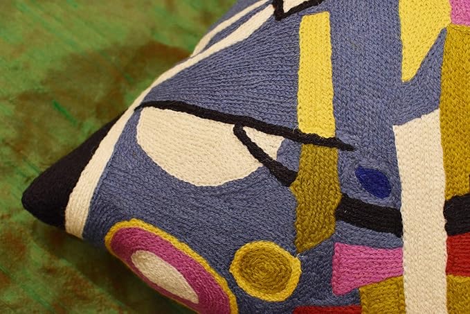Kandinsky Modern Pillow Cover Frame Gray Abstract Pillowcase Grey Modern Chair Cushion Contemporary Outdoor Pillows Kids Room Handembroidered Wool Size 18x18-Ruum Studio Home