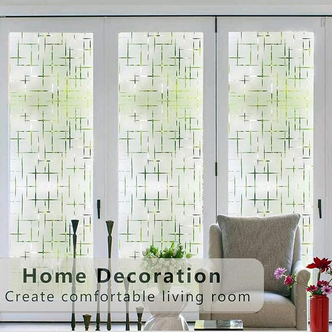 Finnez Frosted Window Film Non-Adhesive, Frosting Privacy Film for Glass Windows, Self Static-Cling Decorative Window Cling for Home Office UV Protection Cross Pattern 45.2 x 157.4 inches-Ruum Studio Home