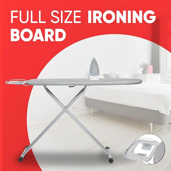 Ironing Board Full Size 54" L x 13" W, Foldable & Adjustable Height Iron Board with Heat-Resistant Cover and Iron Rest, Sturdy & Space-Saving Ironing Table for Home-Ruum Studio Home