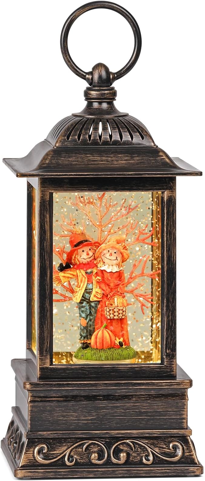Fall Snow Globes, Scarecrow Couple with Pumpkin Scene Snow Globes, Glittering Lantern with Timer, Snow Globe Lantern USB or Battery Powered for Fall Festival Thanksgiving Day Decor-Ruum Studio Home