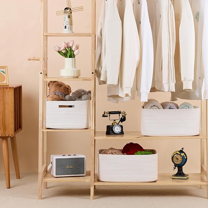 Large Storage Baskets for Organizing, Closet Shelf Baskets for Clothes Blanket Towels, Baby Nursery, Toy Bins Box, Woven Rope Baskets, 17 x 13 x 7.5”, 4 Packs Off White-Ruum Studio Home