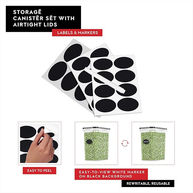 DWËLLZA KITCHEN Airtight Food Storage Container Set - 8 Pieces 1.4L - Plastic BPA Free Kitchen Pantry Storage Containers - Dishwasher Safe - Include 8 Labels - Keeps Food Fresh & Dry-Ruum Studio Home