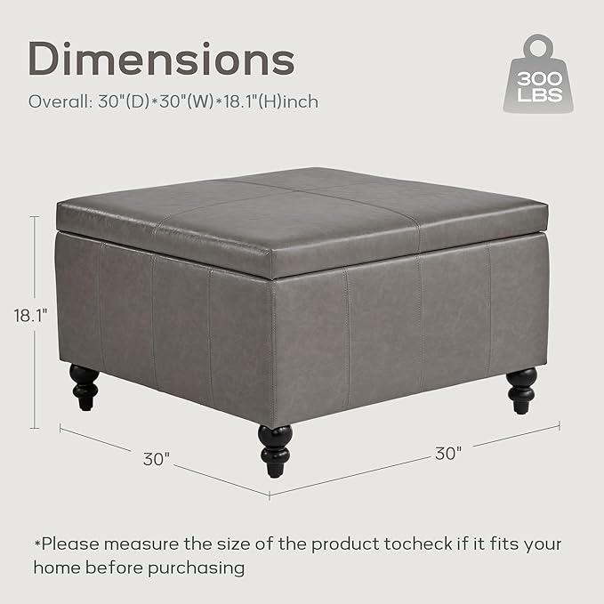 HUIMO Square Leather Storage Ottoman,Ottoman Coffee Table with Storage for Living Room (Taupe)-Ruum Studio Home