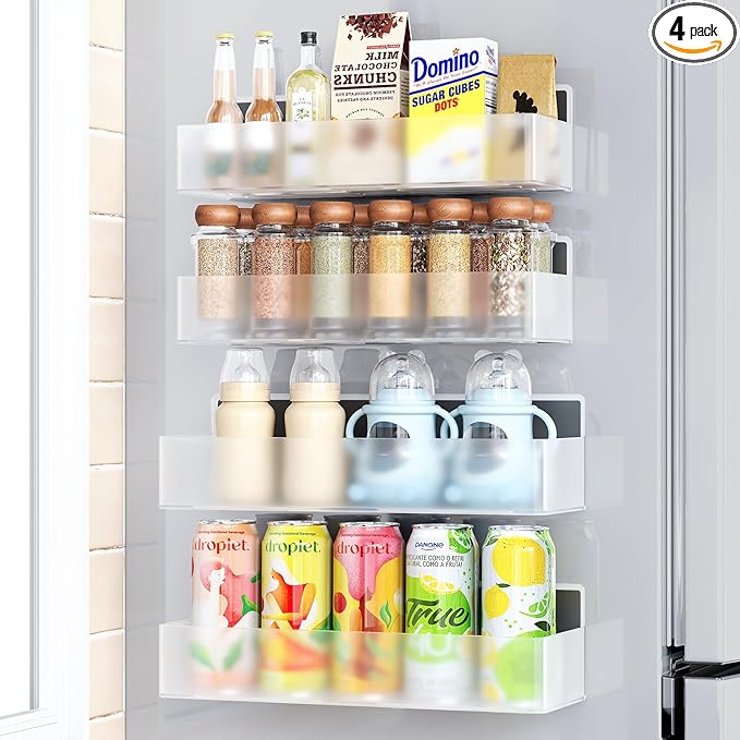 Magnetic Spice Rack for Refrigerator, Kitchen Organizer and Storage Shelf, Clear(4 Pack)-Ruum Studio Home