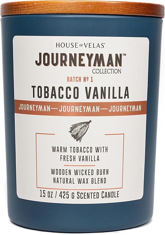 Journeyman Collection Candle, 15oz, Wooden Wick, Tobacco Vanilla, Large Painted Jar-Ruum Studio Home