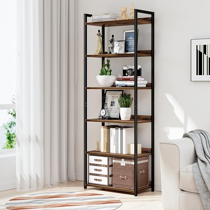 NUMENN Bookshelf, 6 Tier Bookshelves, Home Office Bookcase Shelf Storage Organizer, Free Standing Storage Shelving Unit for Bedroom, Living Room and Home Office, Vintage-Ruum Studio Home