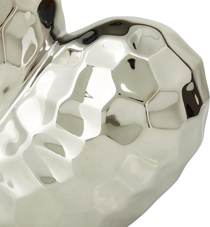 Deco 79 Porcelain Ceramic Heart Decorative Sculpture Dimensional Angled Origami Inspired Home Decor Statue, Accent Figurine 8" x 3" x 8", Silver-Ruum Studio Home