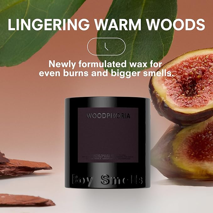 Boy Smells - Woodphoria Scented Candles for Men and Women - 8.5 oz - Soy, Coconut Wax Candle Blend - Aromatic Candles for Home with Fig, Sandalwood and Jasmine - 50-Hour Burn - Cotton Wick-Ruum Studio Home