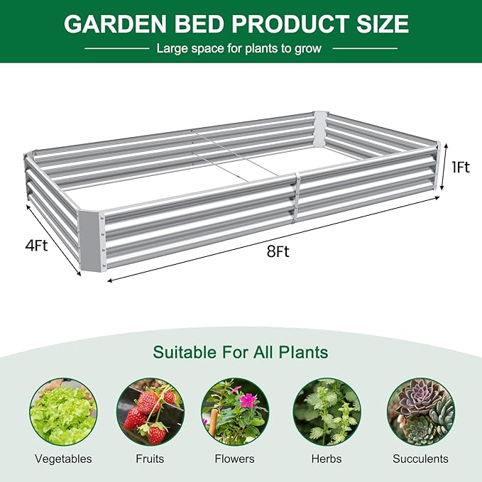 Land Guard 2 Pack 8×4×1ft Galvanized Metal Raised Garden Bed, Metal Planter Kit Box Outdoor for Deep-Rooted Vegetables, Flowers, Green and Herbs…-Ruum Studio Home