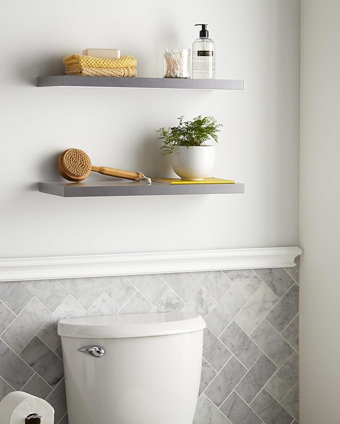 BAYKA Floating Shelves, 22.5" Wall Mounted Wood Shelves for Bathroom, Bedroom, Living Room, Kitchen, Hanging Shelf for Books/Storage/Decor (Grey,Set of 2)-Ruum Studio Home