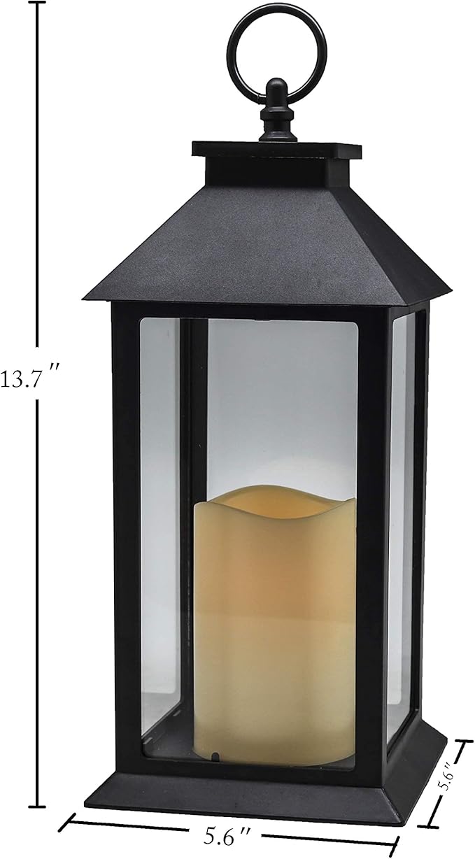 YAKii Hanging Glass Panes Lantern Portable Led Lantern Decorative Operated by 3AAA Battery Use for Garden Yard, Indoor Decoration Candle (Black)-Ruum Studio Home