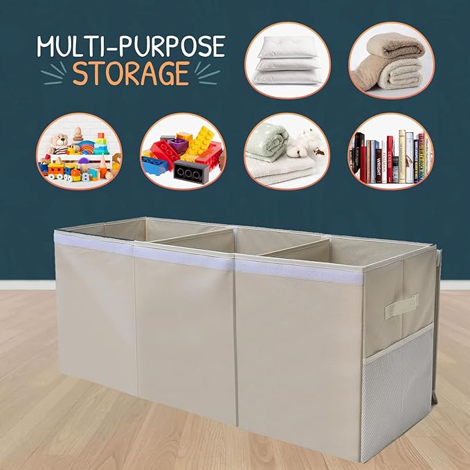 Extra Large Toy Storage Organizer with Lid - Sturdy, Collapsible Toy Chest Storage Box Design - Toys Bin with Dividers for Kids, Nursery, Bedroom, Playroom 37"x16"x14"-Ruum Studio Home