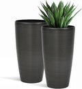 22.8" Resin Planters for Outdoor Plants, Set of 2 Modern Large Flower Pots with Handmade Brushed Metal Finish, Weather Resistant for Indoor/Outdoor Year-Round Use-Ruum Studio Home