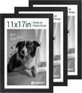 11x17 Picture Frame 3 Pack - Black Woodgrain, Solid Wood & HD Tempered Glass, Wall Gallery Poster Frame-Ruum Studio Home