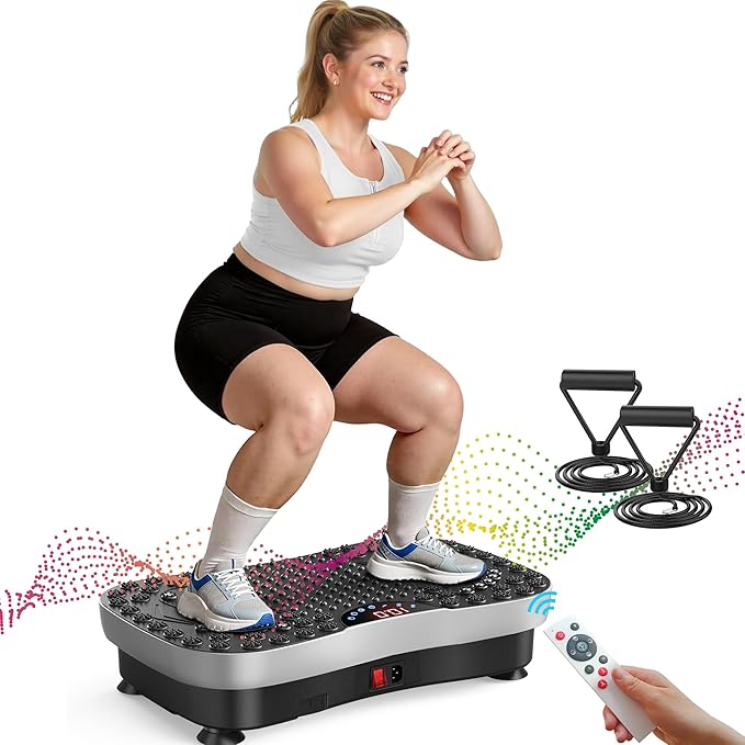 AXV Vibration Plate Exercise Machine Whole Body Workout Portable Mini Vibrate Fitness Platform Lymphatic Drainage Machine for Weight Loss Shaping Toning Wellness Home Gyms Workout (Mini)-Ruum Studio Home