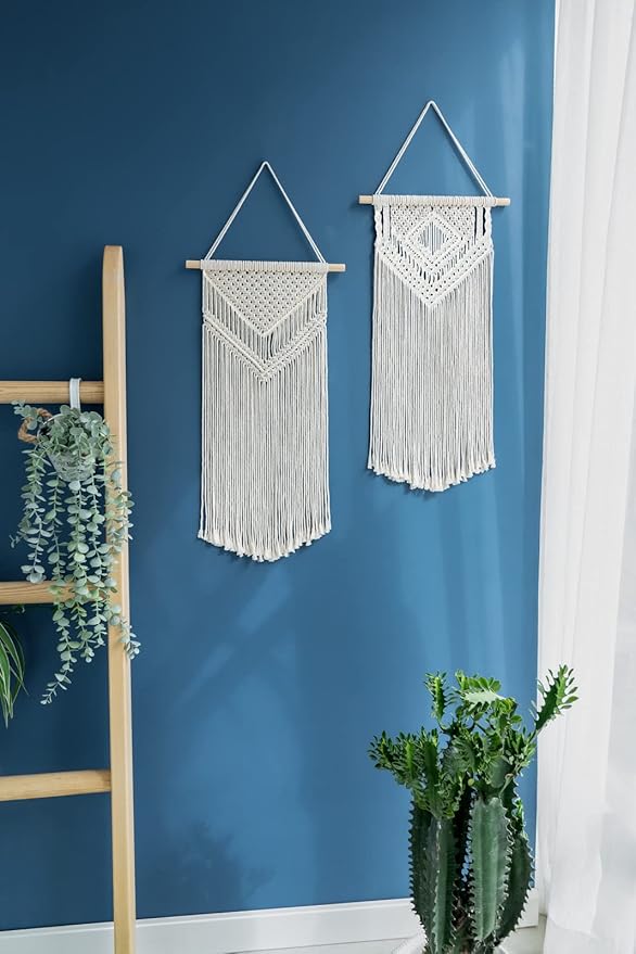 Dahey 2 Pcs Macrame Wall Hanging Woven Tapestry Wall Art Decor - Beautiful for Boho Home Decor, Apartment, Nursery, Party Decorations, 26" L×13" W, Medium-Ruum Studio Home