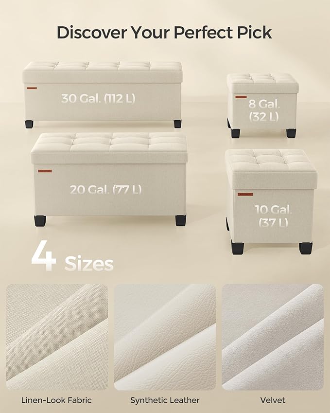 SONGMICS Storage Ottoman, Small Ottoman Foot Rest with Legs, 12.6 x 15.8 x 13.2 Inches Foot Stool, Load up to 660 lb, for Living Room, Bedroom, Dorm, Cream White ULSF012W01-Ruum Studio Home