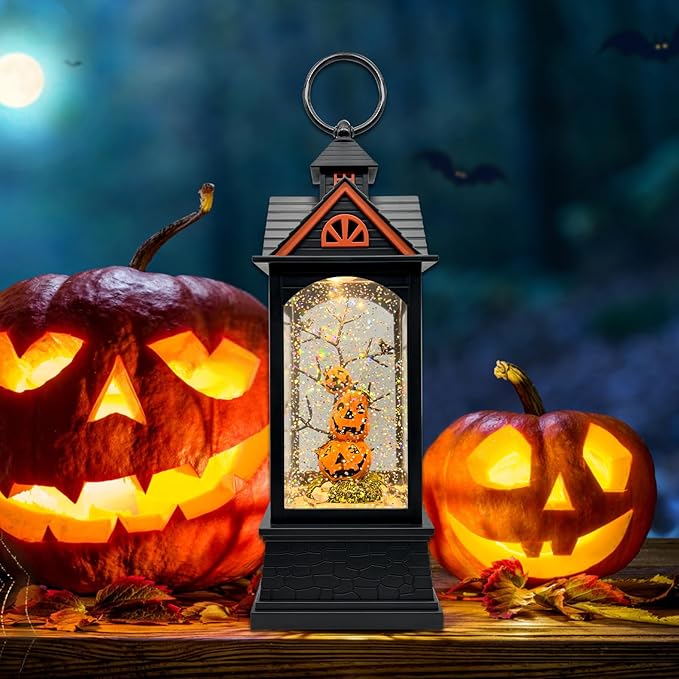 Halloween Snow Globe Lantern with 6 Hour Timer,Halloween Decorations Indoor for Home,Halloween Decor,USB or Battery Powered for Halloween Lanterns,Halloween Pumpkin Lantern-Ruum Studio Home